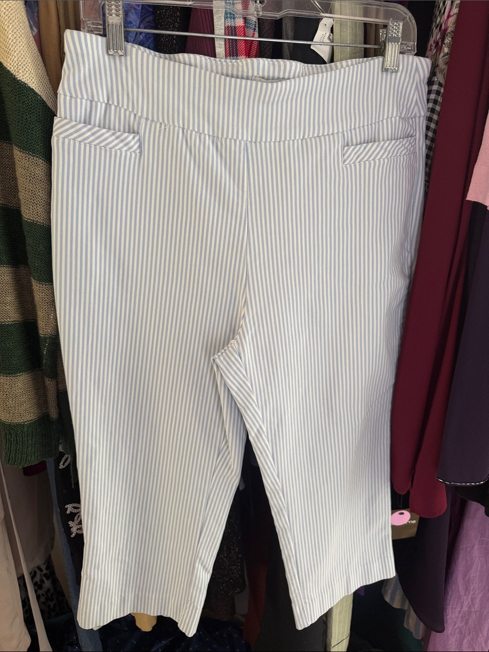 Kim Rogers S 14 Light Blue & White Pinstripe Cropped Pants